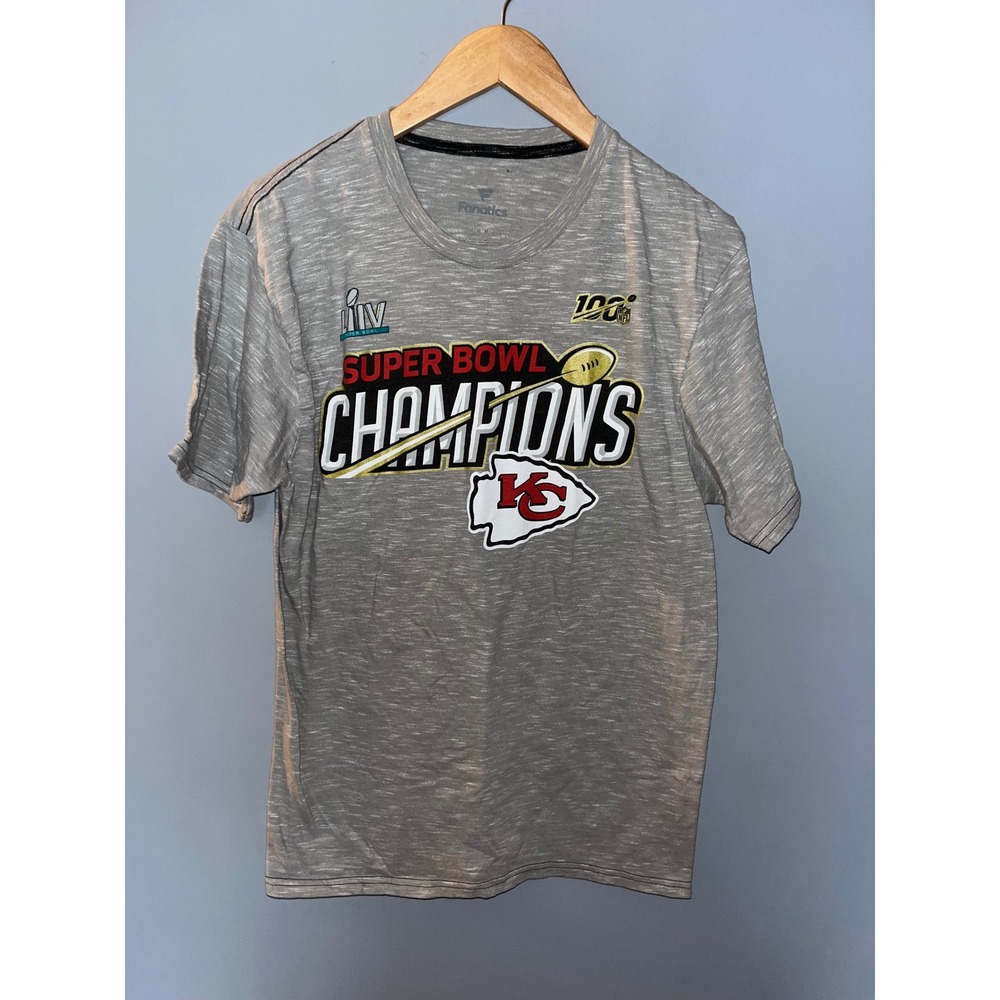 Kansas City Chiefs Super Bowl LIV Champions Fanatics Gray T Shirt Mens‎ Medium